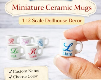 Miniature Ceramic Mug Custom Name 1:12 Dollhouse Kitchen Decor Personalized Gift