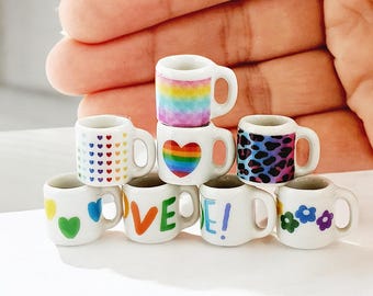 Miniature Ceramic Mugs Handmade : Dollhouse Kitchen Decor (Set of 8)