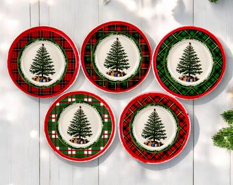 Juego de platos navideños en miniatura: decoración navideña de cerámica para casa de muñecas.