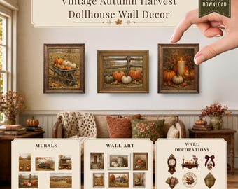 Autumn Botanical Dollhouse Wall Decor : Miniature Wall Art Printable (Digital Download)