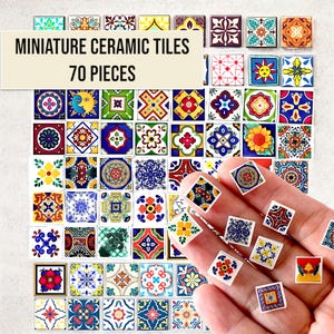 Miniature Moroccan Ceramic Tiles: Dollhouse Flooring, 70 Pieces