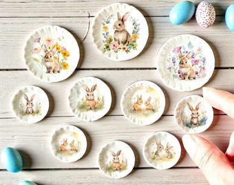 Decorative Miniature Ceramic Plates : Easter Bunny Dollhouse Easter Decor