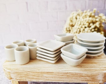 Miniature Ceramics Dollhouse Tableware Ceramic Dishes Plates Set Tiny house Doll house Kitchen decor tiny gifts miniature gift