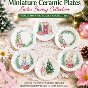 Platos de cerámica en miniatura con forma de conejito – Decoración para cocina de casa de muñecas (Juego de 6)