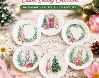 Miniature Ceramic Plates Bunny – Dollhouse Kitchen Decor (Set of 6)