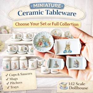 Miniature Ceramic Tableware Set : Easter Bunny Dollhouse Decor