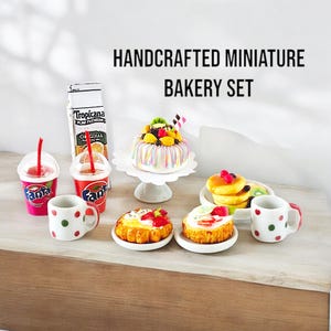 装飾用ミニチュアベーカリーセット – 1:12スケールの手作りペストリー、ケーキ、ドリンク、ドールハウスの装飾、食品ギフト、バレンタインギフト