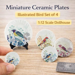 Miniature Ceramic Plates : Dollhouse Accessories Kitchen Spring Decor (Set of 4)