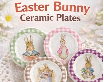 Miniature Easter Bunny Ceramic Plates : Dollhouse Kitchen Decor (Set of 4)