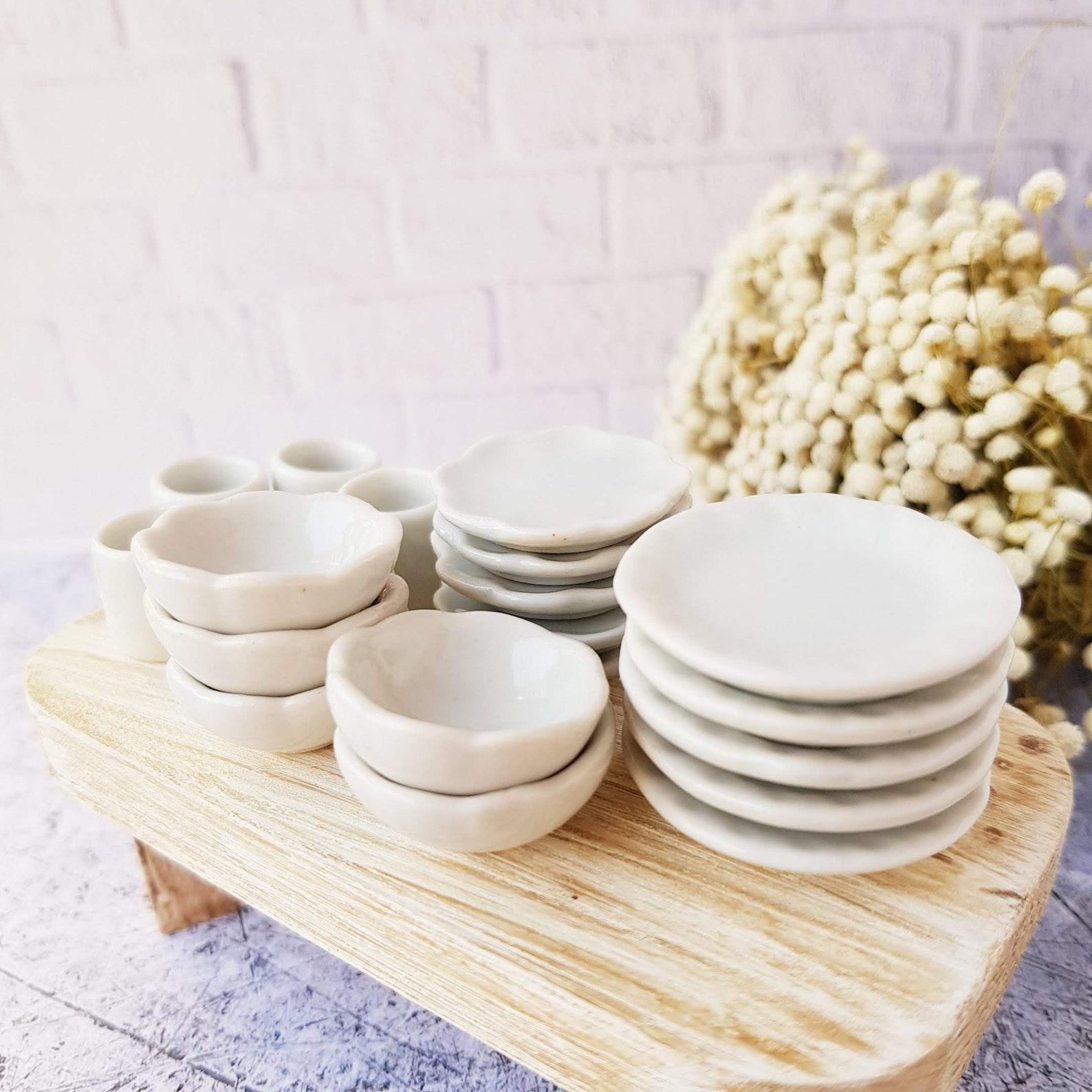 Dollhouse Miniatures Ceramic Tableware Dish Bowl Plate Cup Set Etsy