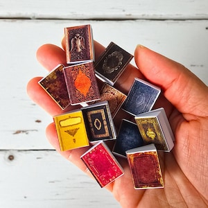 Miniature Vintage Antique Books Set - 1:12 Scale Dollhouse Library Book Stack | Handmade Mini Books, Unique Design for Diorama Decorating