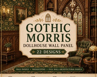 Gothic Morris Dollhouse Wallpaper Printable  : William Morris Victorian Halloween Miniature Wall Decor (Digital Download)