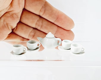 Miniature Ceramic Coffee Tea Cup Set: Dollhouse Accessories Kitchen Decor