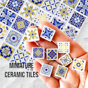 Mediterranean Ceramic Dollhouse Tiles: Spanish Revival Miniature Flooring (16pc)