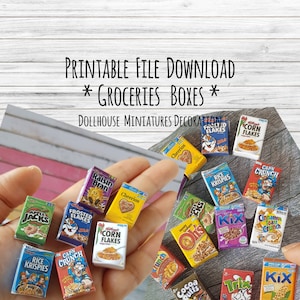 18 Style DIY Cereal Boxes Miniatures Groceries Box PRINTABLE File DOWNLOAD Digital File ,Digital Prints ,Digital Download Pantry Kitchen