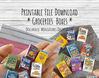 18 Style DIY Cereal Boxes Miniatures Groceries Box PRINTABLE File DOWNLOAD Digital File ,Digital Prints ,Digital Download Pantry Kitchen