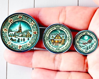 Platos de cerámica navideños en miniatura: Decoración navideña festiva vintage verde para casa de muñecas.