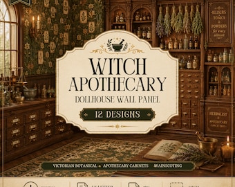 Witch Apothecary Dollhouse Wallpaper Printable  : Gothic Victorian Miniature Halloween Wall Decor (Digital Download)