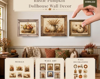 Rustic Pumpkins Miniature Wall Art Printable : Autumn Fall Dollhouse Wall Decor (Digital Download)
