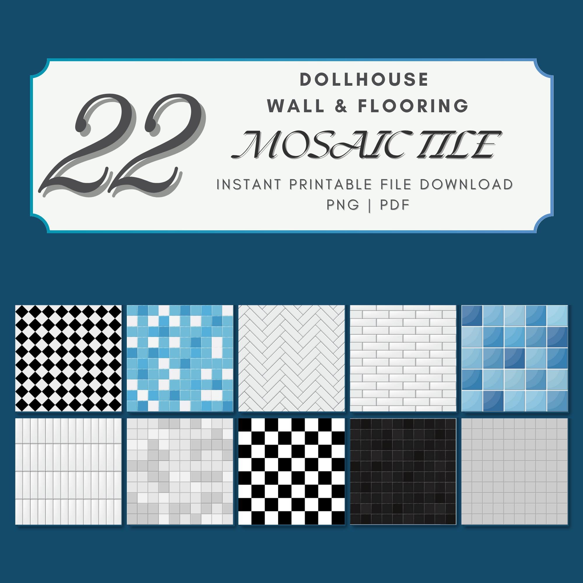 Tileable Funhouse Pattern Mosaic Tile Dollhouse Flooring Printables | 22 Printable Miniature ...