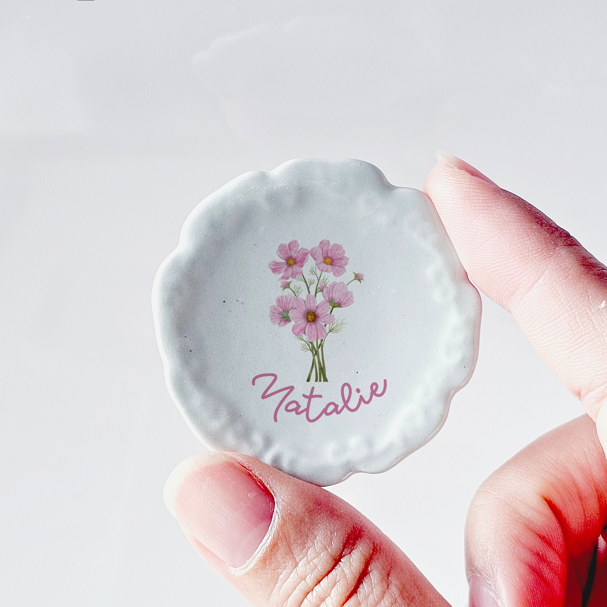 Personalized Birth Flower Mini Decorative Plate, Custom Name Ceramic Plate, Mother's Day/Birthday Gift, Gifts for Her