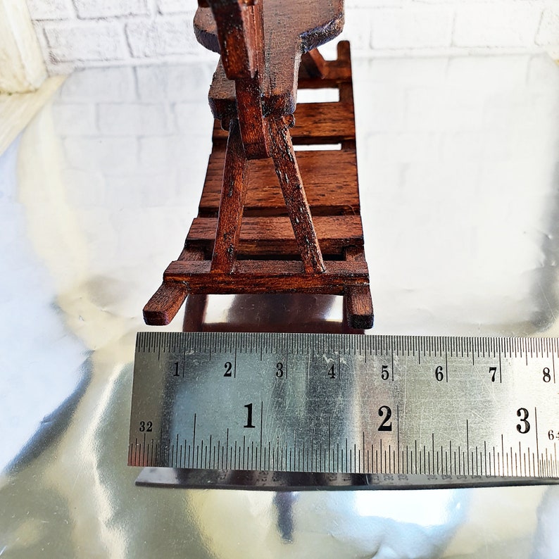 Dollhouse Miniature Vintage Wooden Wood Toy Rocking Horse Brass Rocking Horse Figurine Miniature Vintage Kids Childs Nursery Room Decor