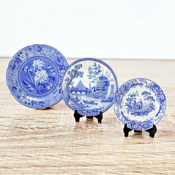 Dollhouse Miniatures Ceramic Plates Vintage Blue Willow Countryside Design, decorative miniature, tiny decoration, tiny gifts, tinyhouse