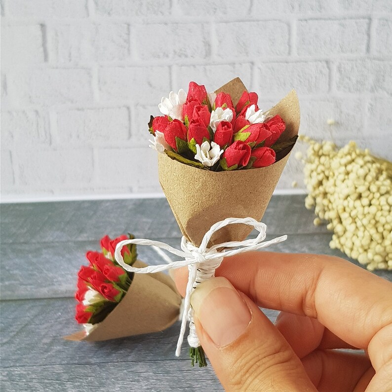 Dollhouse Miniature Mulberry Paper Flowers Bouquet Red Rose Etsy