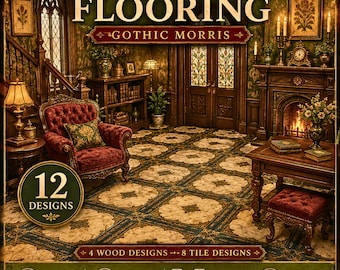 Gothic Morris Dollhouse Flooring : Vintage Halloween Decoration Printable (Digital Download)