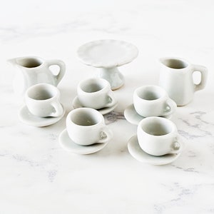 Miniature White Ceramic Tableware Set – 1:12 Scale Dollhouse Coffee & Tea Set | Tiny House Kitchen Decor Dollhouse Decorating | Set of 13