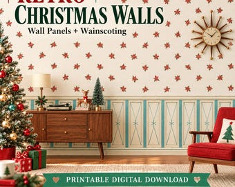Retro Christmas Printable Dollhouse Wall Panels & Wainscoting : 137 Vintage Christmas Miniature Designs (Digital Download)