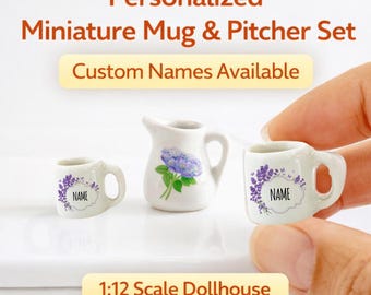 Gepersonaliseerde miniatuur keramische mok en kan voor 1:12 poppenhuiskeukens