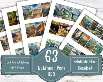 63 parcs nationaux des États-Unis, miniatures de maison de poupée, art mural, affiches numériques, impressions numériques, affiche du parc national, art du parc national, échelle 1:12