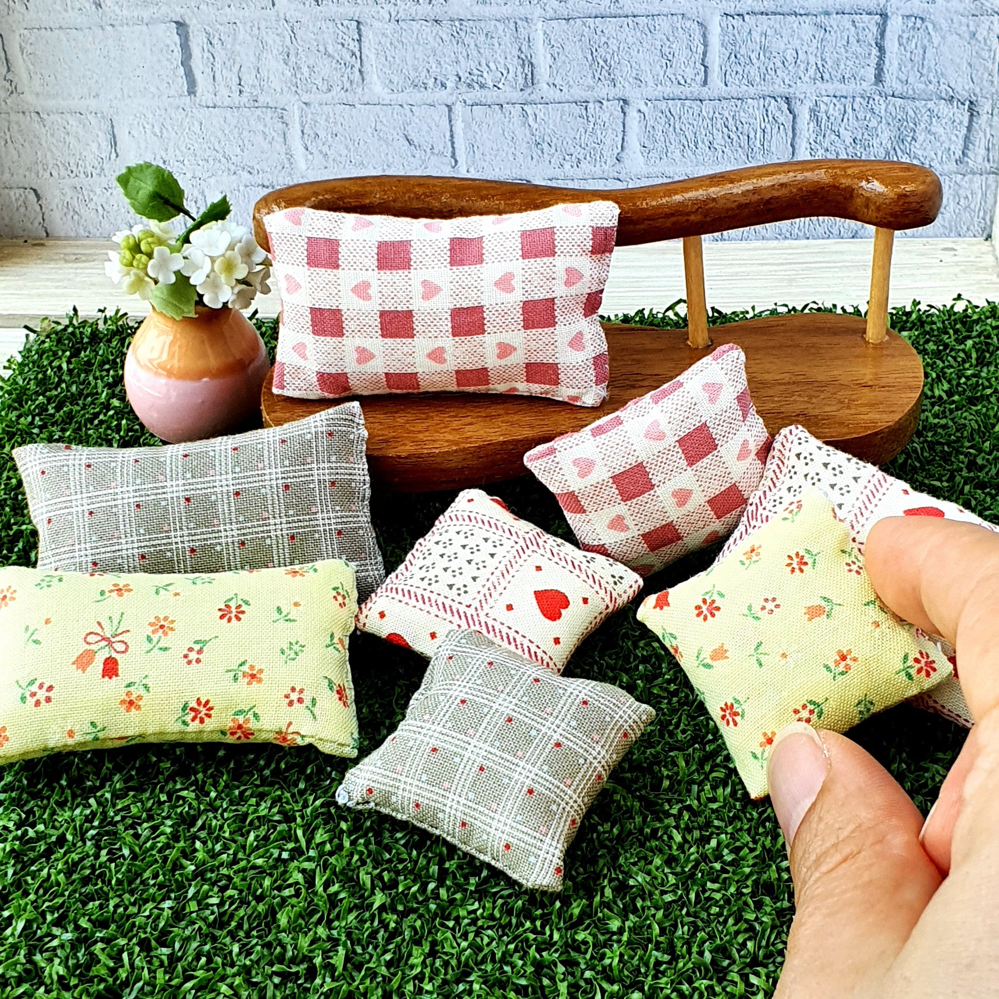 Dollhouse Miniature Cushion Pillow Fabric Set Handmade Living Etsy