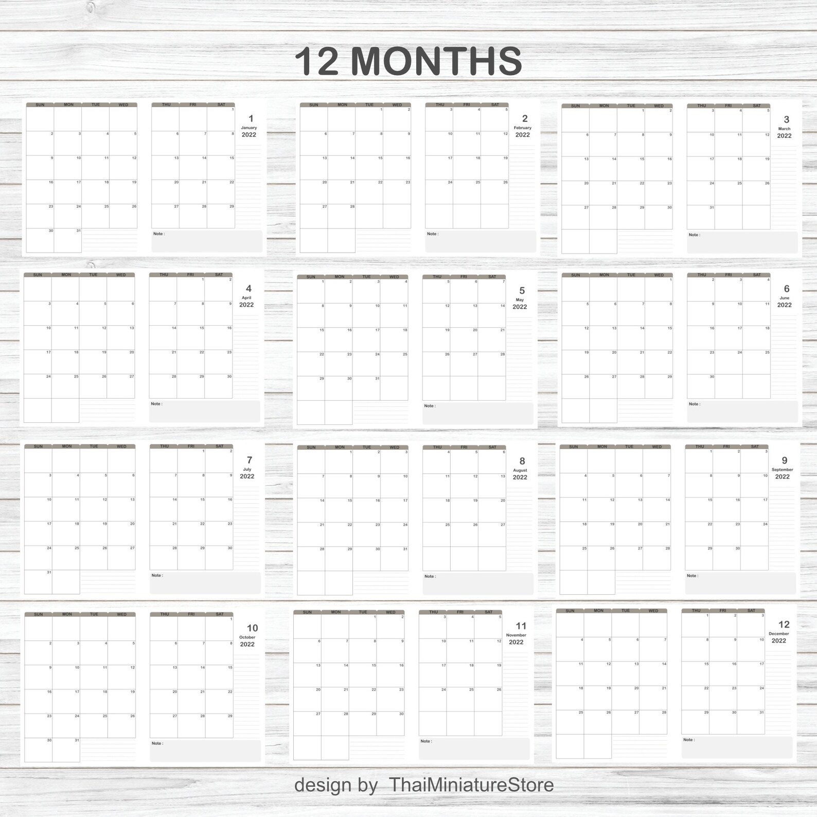 2022 Monthly Planner Printable Dated Month on 1 Page 2022 Etsy