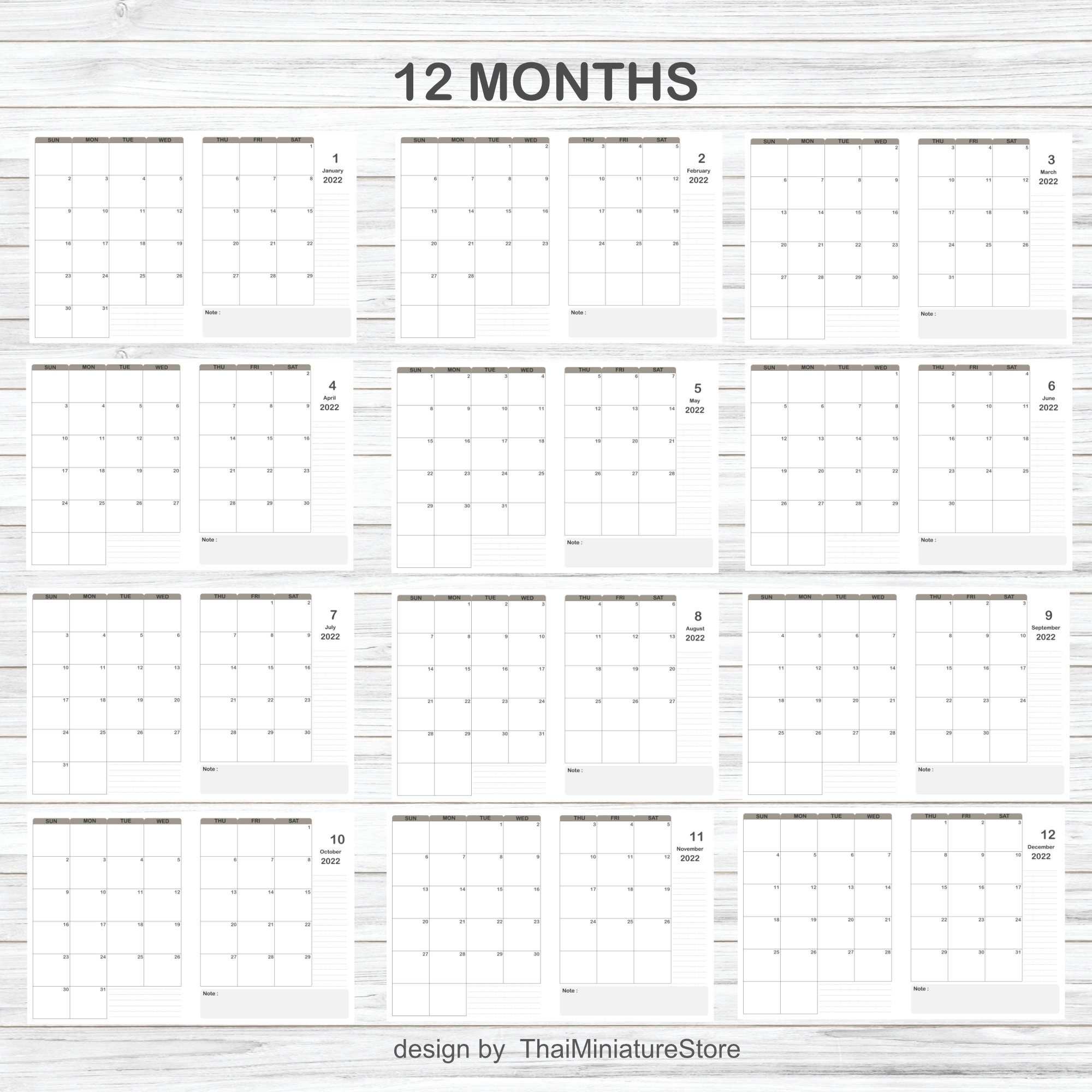 2022 monthly planner printable dated month on 1 page 2022 etsy