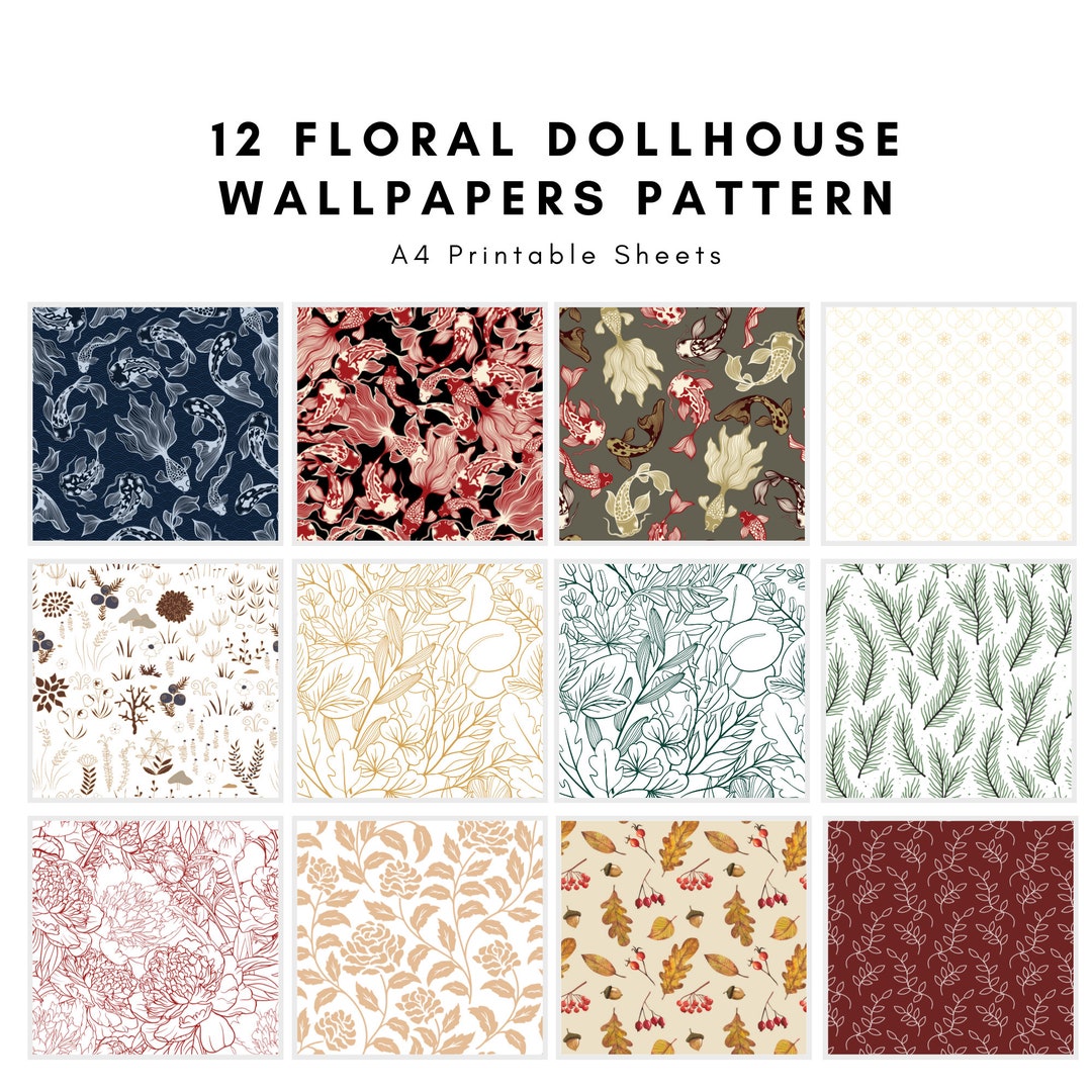 12 Style Vintage Wallpaper Floral flowers wall Prints room - Etsy