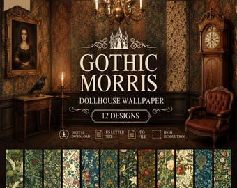 Gothic Morris Printable Dollhouse Wallpaper : William Morris Victorian Miniature Wall Decor (Digital Download)