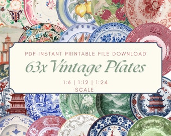 63 Vintage Dollhouse Plates: Miniature Printable Decor (PDF Download)