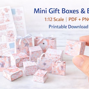Miniature Gift Boxes and Bags Printable 1:12 Scale Dollhouse Miniatures Packaging Digital Download