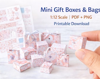 Coffrets cadeaux et sacs miniatures Imprimable à l'échelle 1:12 Miniatures pour maison de poupée emballage téléchargement numérique