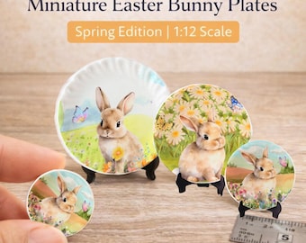 Miniature Easter Bunny Ceramic Plates : Dollhouse Kitchen Decor Spring Rabbit Plates Set