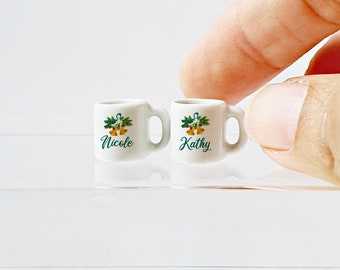 Gepersonaliseerde miniatuur keramische mok set van 2 aangepaste naam 1:12 poppenhuis keukendecor