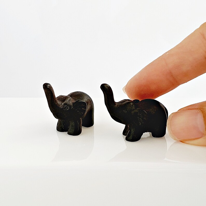 Set 2 Pcs. Miniatures Figurine Animals Black Elephant Collectibles Gifts ideas Fairy Garden Tiny House Decoration 