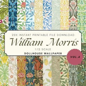 20 Stil druckbare Puppenhaus dekorieren Tapete Digital Download, William Morris Antique viktorianischen Handwerk Papiere, DIY, 01:12 Miniature