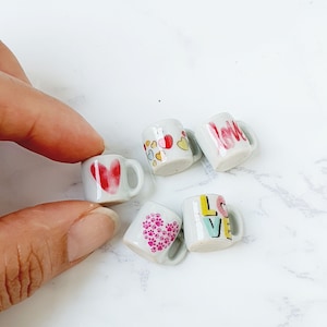 Decorative Miniature Love Mugs – 1:12 Dollhouse Coffee Cups, Mini Tea Set, Tiny Valentines Gift, Handmade Miniature Kitchenware