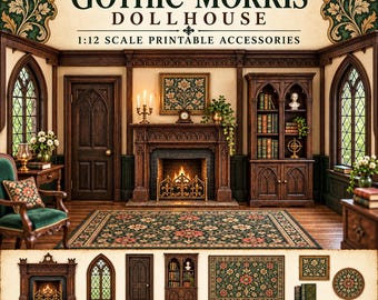 Gothic Morris Dollhouse Furniture Printable  : Vintage Halloween Miniature Room Decor (PDF Download)