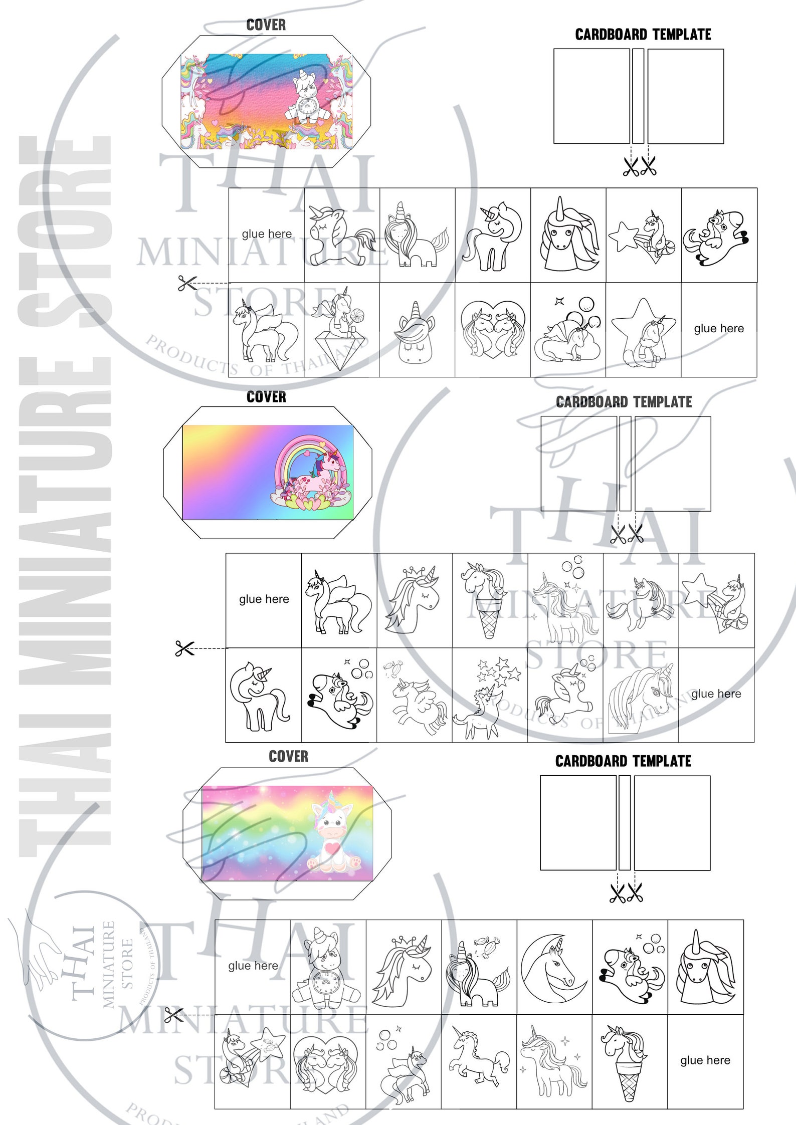 Dollhouse Miniatures Printable Coloring Book Unicorn Rainbow | Etsy