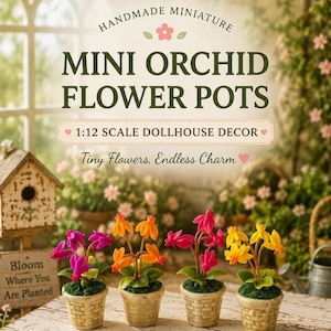 Handmade Miniature Orchid Pots: Polymer Clay Tropical Flowers for Dollhouses