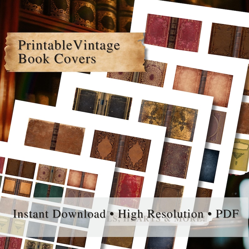 Full sheet of vintage printable book covers in high resolution PDF